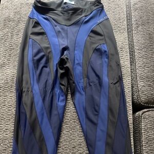Blue and black mugler leggings